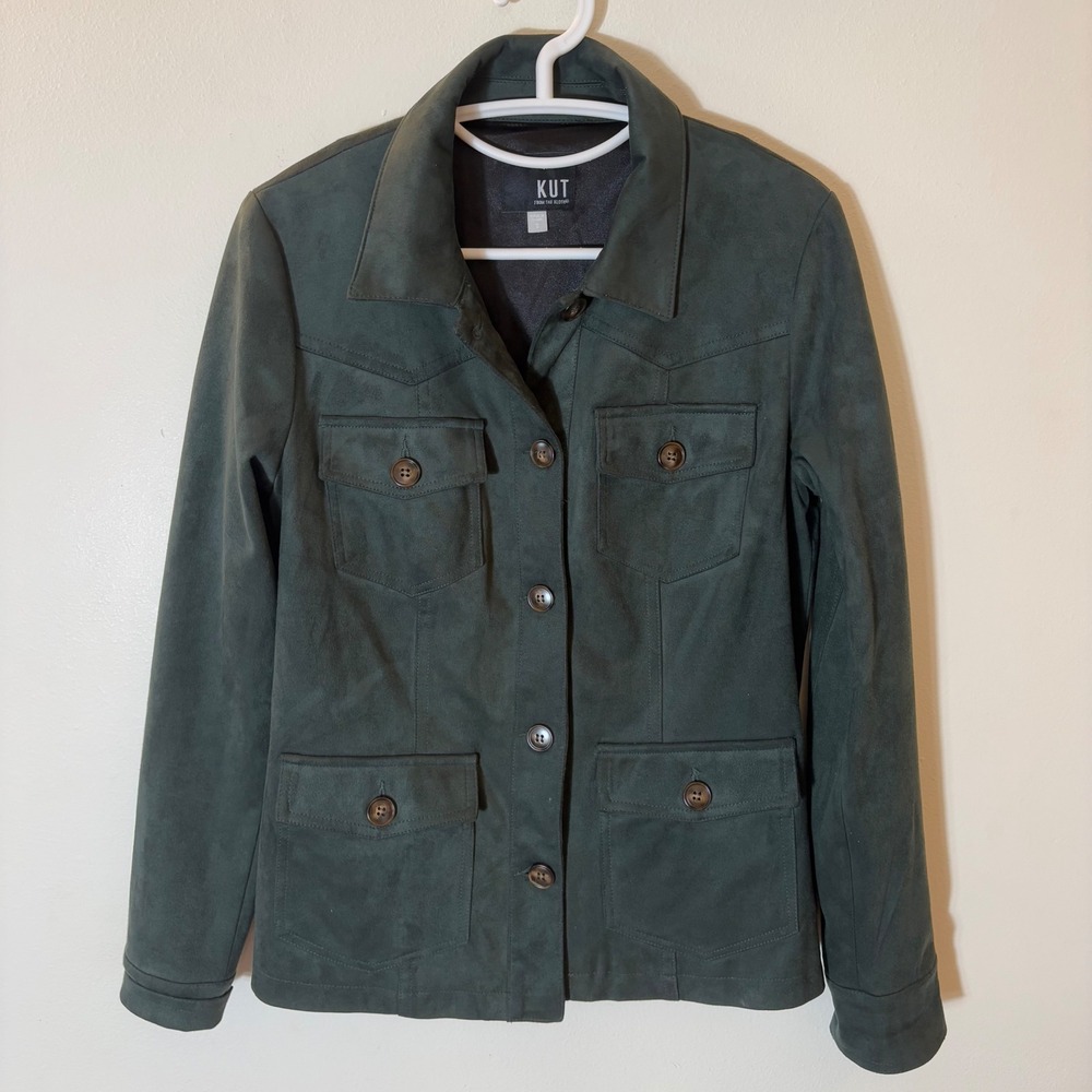 KUT from the Kloth Lillee Military Utility Jacket‎ Small Green Faux Suede